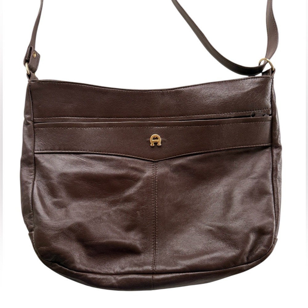 Etienne Aigner Genuine Leather Chocolate Brown Adjustable Strap Handbag Purse